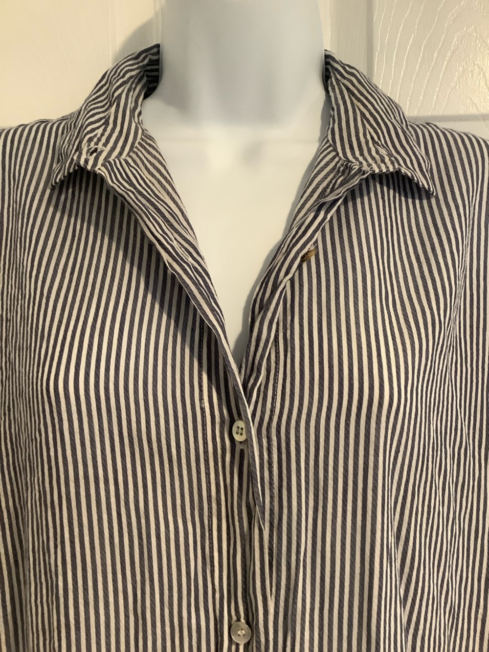 OYSHO 100% Cotton Blue/White Striped Coastal Grandma Beachy Maxi Dress M - Picture 3 of 8